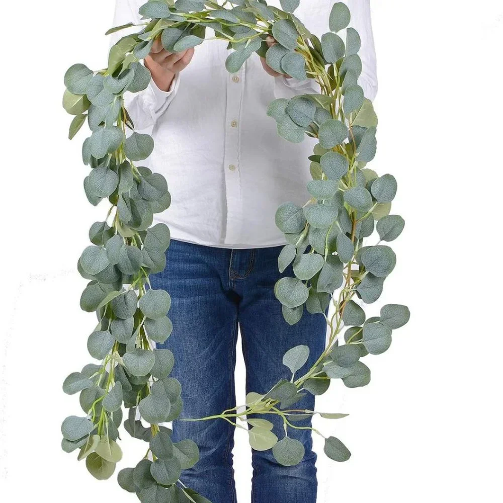 2PCS Artificial Eucalyptus Garland Faux Silk Eucalyptus Leaves Vines